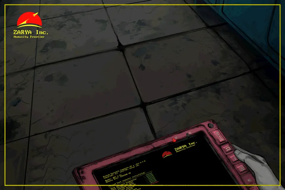 Evacom emergency terminal in the player's hands